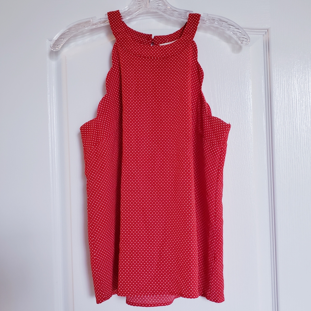 Monteau Red Sleeveless Top with White Dots